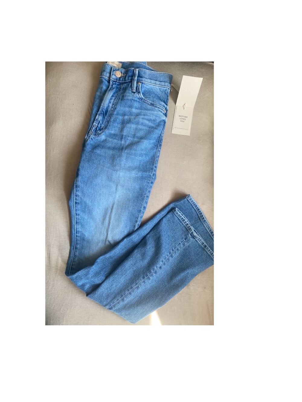 MOTHER Straight Leg Jeans in Mid Blue